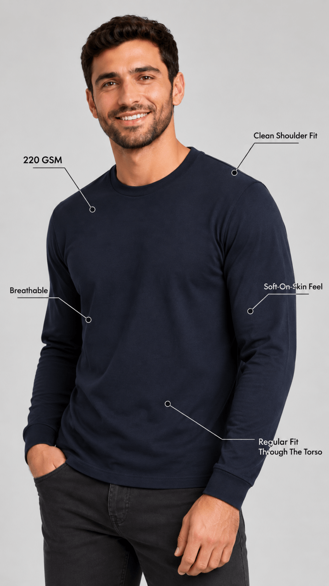 BAIU™ Essential Crew Neck Long Sleeve Shirt • Regular Fit